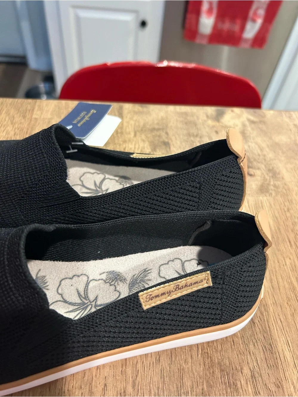Tommy Bahama Black Knit Espadrille Slip-Ons with Tan Accents